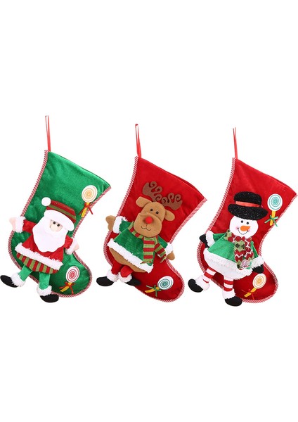 Noel Evi Yeni Yıl Için 3 Adet Noel Çorabı Şeker Hediye Çantası (Yurt Dışından)