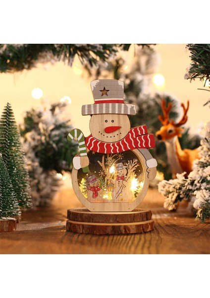 Noel Hediyesi LED Işıklı Noel Baba Kardan Adam Şekli Ahşap Dekor (Yurt Dışından)
