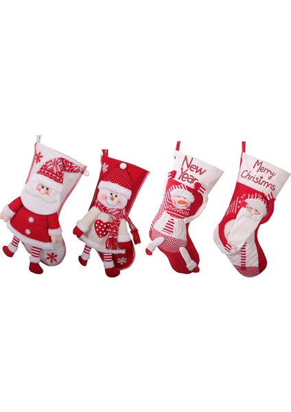 4'lü Noel Çorabı, Noel Şömine Çorabı Şeker Hediye Çantası (Yurt Dışından)