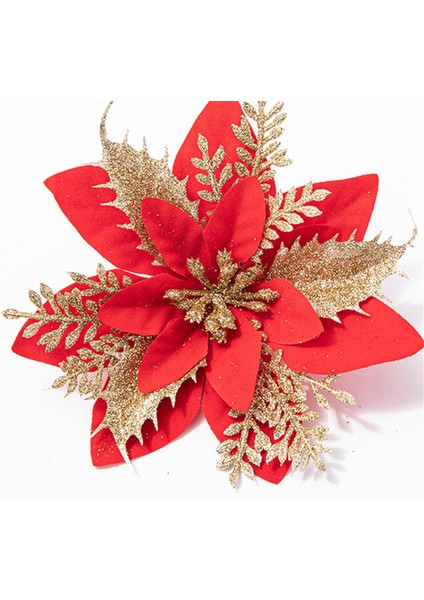 40PCS Noel Çiçekleri Kırmızı Altın Bling Çiçek Başları (Yurt Dışından)