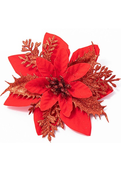 40PCS Noel Çiçekleri Kırmızı Altın Bling Çiçek Başları (Yurt Dışından)