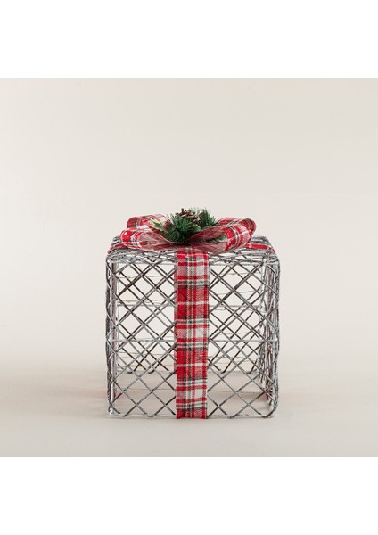 Pine Ledli Yılbaşı   Kutusu Dekor 25  cm  Silver