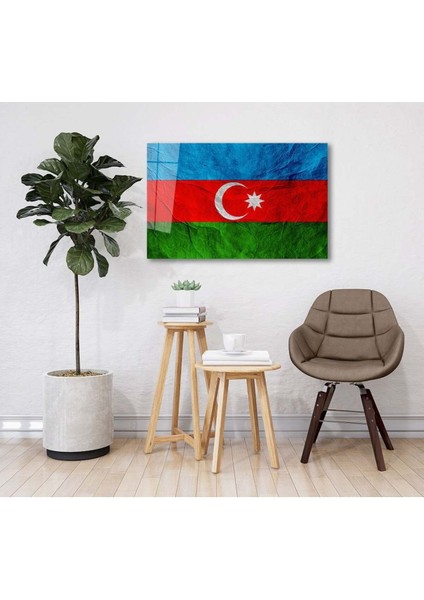 Azerbaycan Bayrağı Cam Tablo Azerbaijan Flag Dekorasyon Hediyelik Büyük Tablo