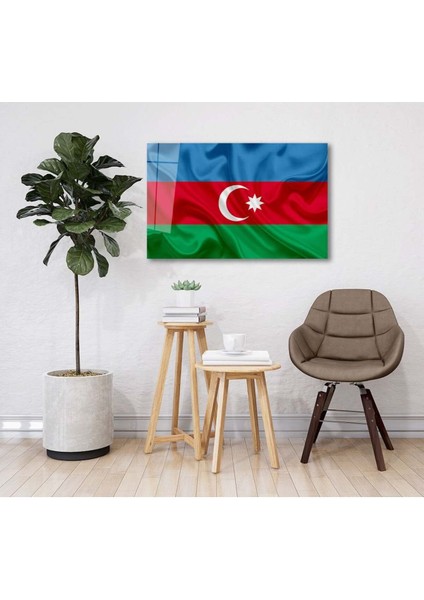 Azerbaycan Bayrağı Cam Tablo Azerbaijan Flag Dekorasyon Hediyelik Büyük Tablo