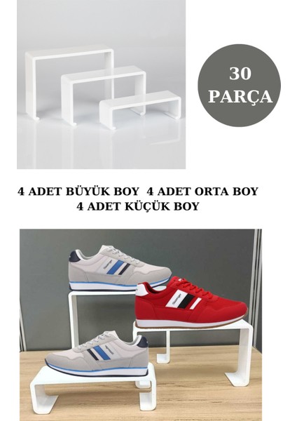 30 Parça Pleksi Beyaz Kademeli Ayakkabı Rafı & Ayakkabı Teşhir Standı & Organizer Raf