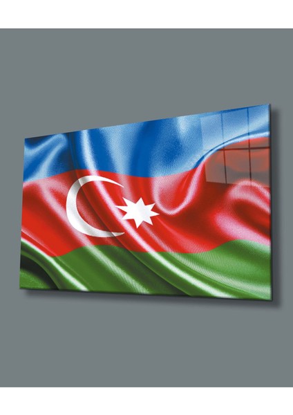 Azerbaycan Bayrağı Cam Tablo Azerbaijan Flag Dekorasyon Hediyelik Büyük Tablo