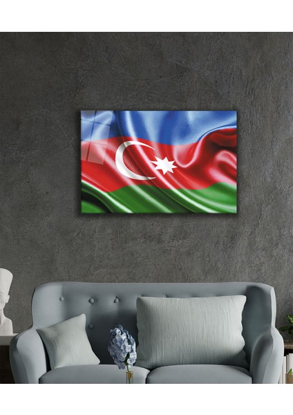 Azerbaycan Bayrağı Cam Tablo Azerbaijan Flag Dekorasyon Hediyelik Büyük Tablo