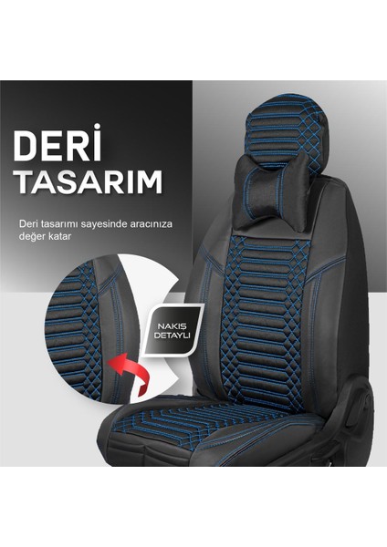 fiat Egea Hb Uyumlu Deri Oto Koltuk Kılıfı Ön/arka 5li Set Live Seri Siyah-Mavi