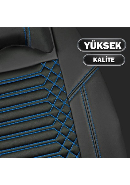 fiat Egea Hb Uyumlu Deri Oto Koltuk Kılıfı Ön/arka 5li Set Live Seri Siyah-Mavi