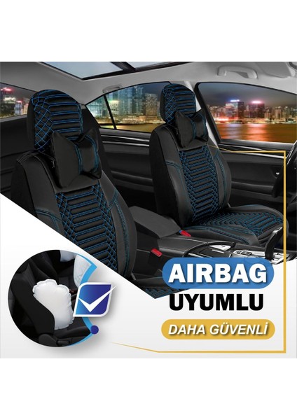 peugeot 206 Uyumlu Deri Oto Koltuk Kılıfı Ön/arka 5li Set Live Seri Siyah-Mavi