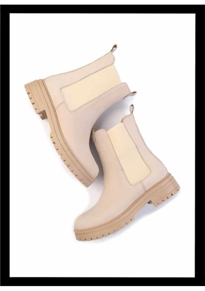 Bej Nubuk Leather Kadın Bot & Bootie K02553410201