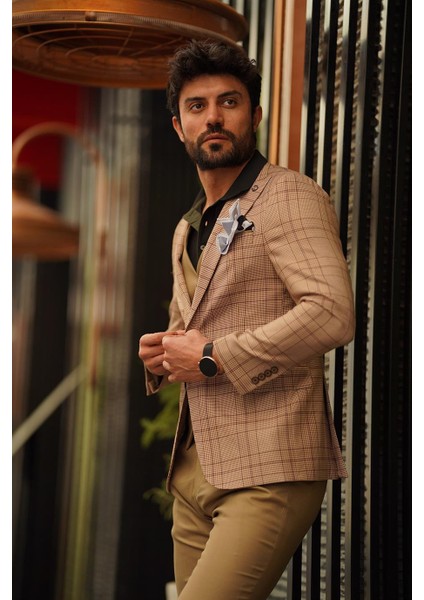 Fermana Slim Fit Kahve Ekoseli Takım Elbise modelleri