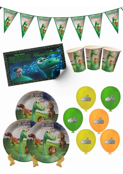 The Good Dinosaur (Iyi Bir Dinazor) Bayraklı ve Afişli 8 Kişilik Doğum Günü Parti Malzemeleri Süsleri Seti Mxst