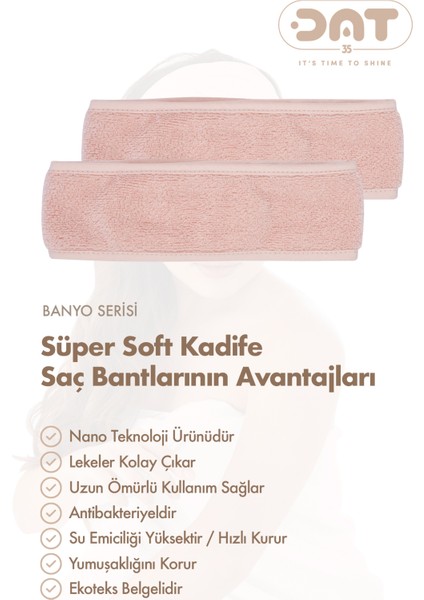 2li Havlu Saç Bandı Cırt Bantlı Pamuklu Süper Soft Kadife Sporcu Spa Spor Yoga Makyaj Saç Kafa Bandı