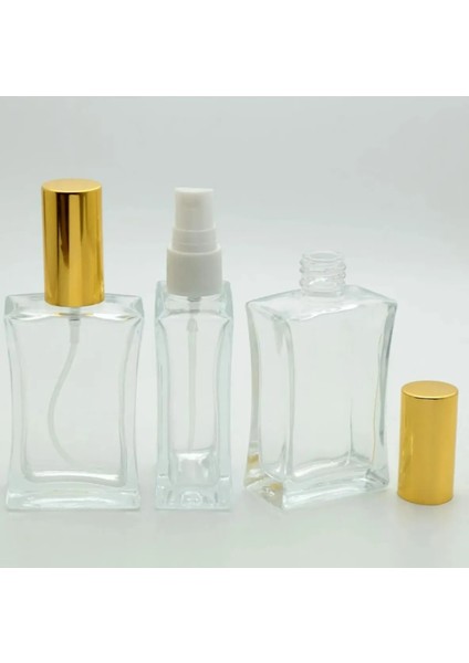 JUNİBELİW 5 Adet Çok Amaçlı Cam Yeniden Doldurulabilir Sprey Kolonya Parfüm Şişesi Gold Kapak 5X50 ml