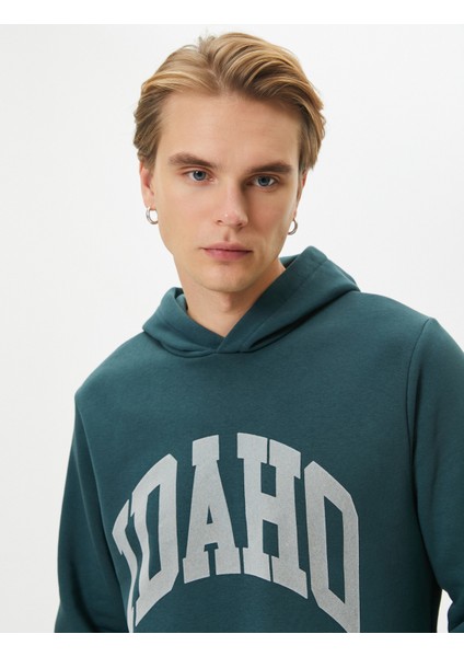 Kapşonlu Sweatshirt Slogan Baskılı Uzun Kollu Ribanalı