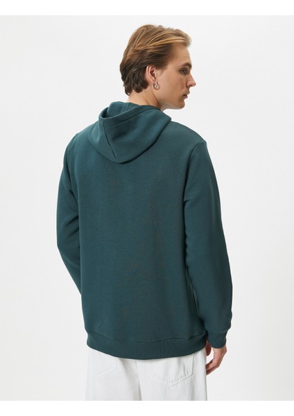 Kapşonlu Sweatshirt Slogan Baskılı Uzun Kollu Ribanalı