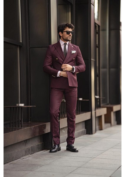 Jesus Slim Fit Bordo Kruvaze Takım Elbise modelleri