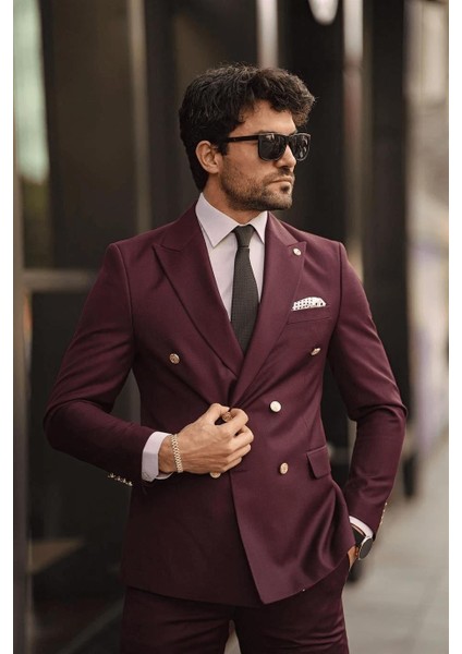 Jesus Slim Fit Bordo Kruvaze Takım Elbise fırsatları