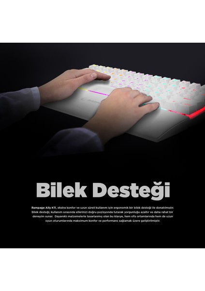 Ally K11 Beyaz 12 Işık Modlu Mekanik Antighosting Bilek Destekli Red Switch Gaming Oyuncu Klavyesi