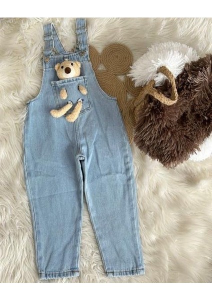 Teddy Ayıcıklı Unisex Çocuk Kot Salopet