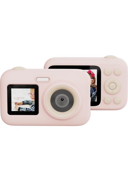 FunCam+ Dual Screen H.264 Çocuklar için Fotoğraf Makinesi FullHD 1080p 44MP 2.4” + 1.3" Çift Ekran 650mAh Pembe