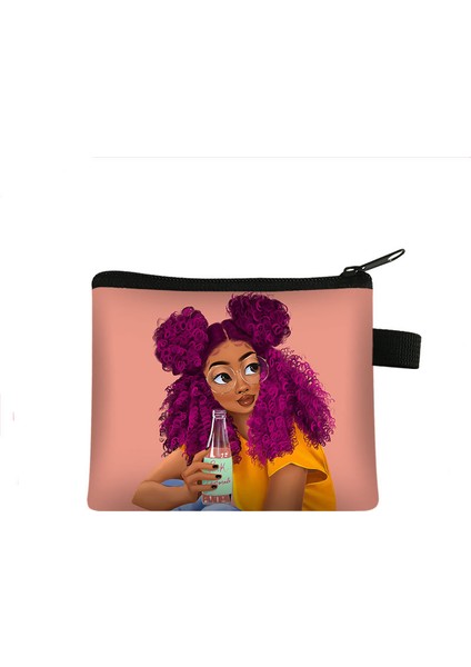 Afrika Kız Çocuk Bozuk Para Cüzdanı Taşınabilir Kart Tutucu Polyester Para Anahtar Saklama Çantası Debriyaj (Yurt Dışından)
