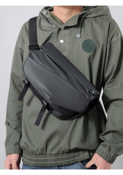 Erkek Göğüs Çantası Düz Renk Omuz Çantası Çok Fonksiyonlu Crossbody Çanta Göğüs Çantası (Yurt Dışından)