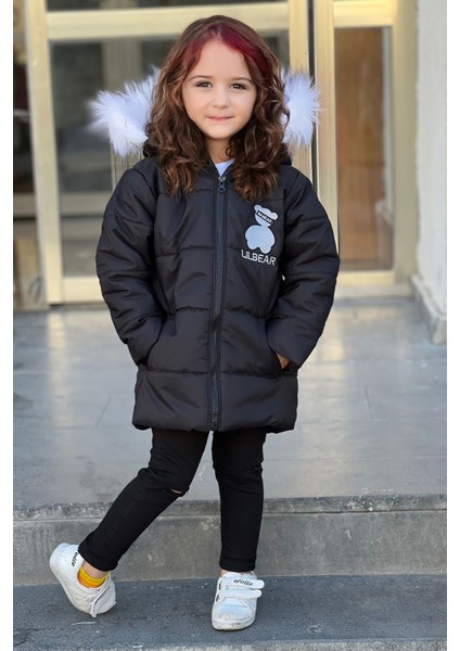 Unisex Çocuk Ayıcık Nakışlı Şişme Mont