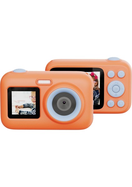 FunCam+ Dual Screen H.264 Çocuklar için Fotoğraf Makinesi FullHD 1080p 44MP 2.4” + 1.3" Çift Ekran 650mAh Turuncu
