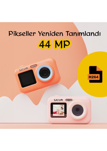 FunCam+ Dual Screen H.264 Çocuklar için Fotoğraf Makinesi FullHD 1080p 44MP 2.4” + 1.3" Çift Ekran 650mAh Turuncu modelleri
