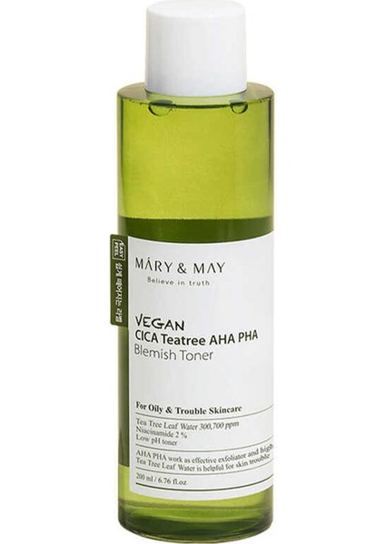 Mary And Mayy Vegan Cica Tea Tree Aha Pha Blemish Leke Karşıtı Toner 200ML