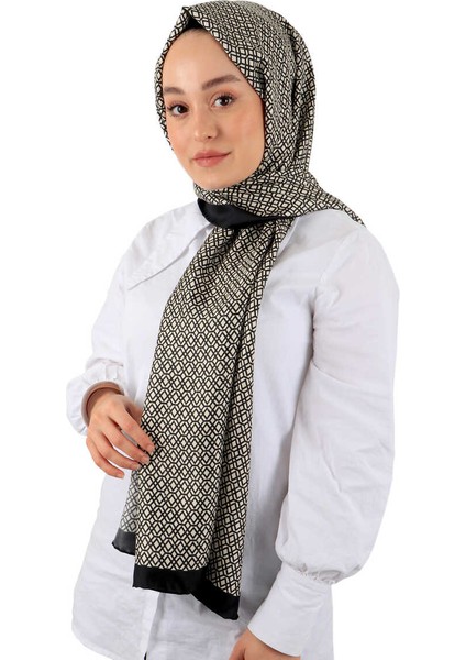 Siyah Petek Desen Twill Ipek Şal