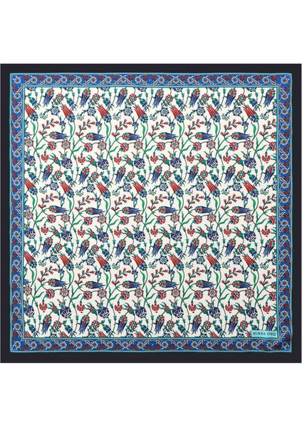 Lacivert Lale Desen Ipeksi Mendil