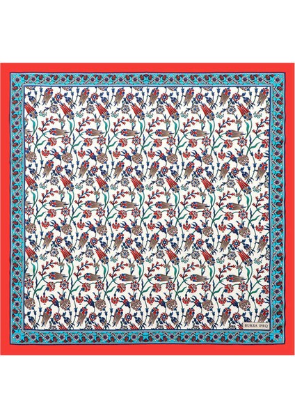 Kırmızı Lale Desen Ipeksi Mendil