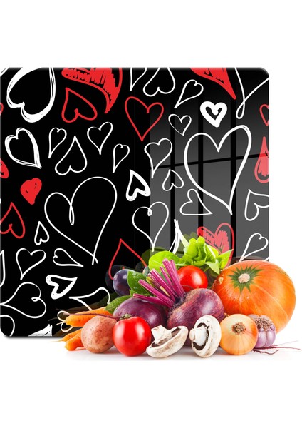 Cam Kesme Tahtası Kare Love Desenli 30X30 cm