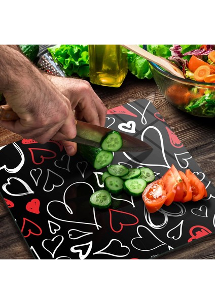 Cam Kesme Tahtası Kare Love Desenli 30X30 cm modelleri