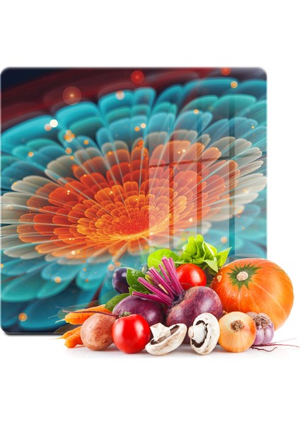 Cam Kesme Tahtası Kare Çiçek Desenli 30X30 cm