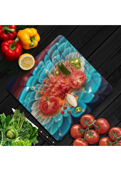 Cam Kesme Tahtası Kare Çiçek Desenli 30X30 cm fiyatları