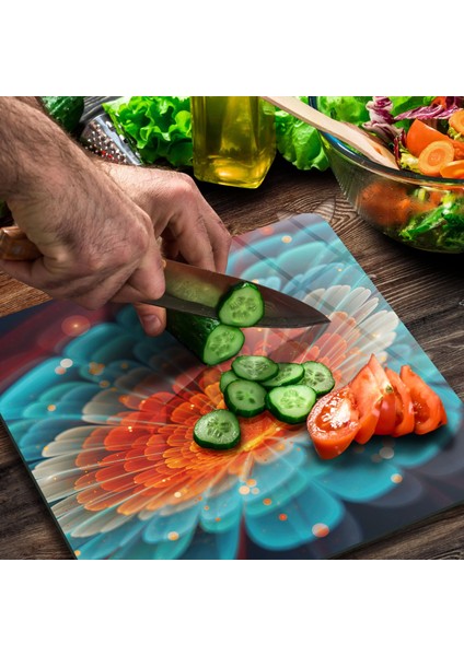 Cam Kesme Tahtası Kare Çiçek Desenli 30X30 cm modelleri