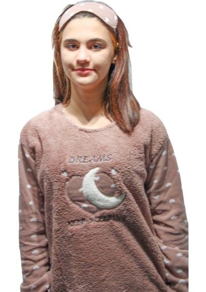 FAWN3115 Kadın Uzun Kol Traşlı Polar Uyku Bandı Hediyeli Battal Pijama Takımı fiyatları