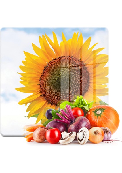 Cam Kesme Tahtası Kare Ayçiçeği Desenli 30X30 cm