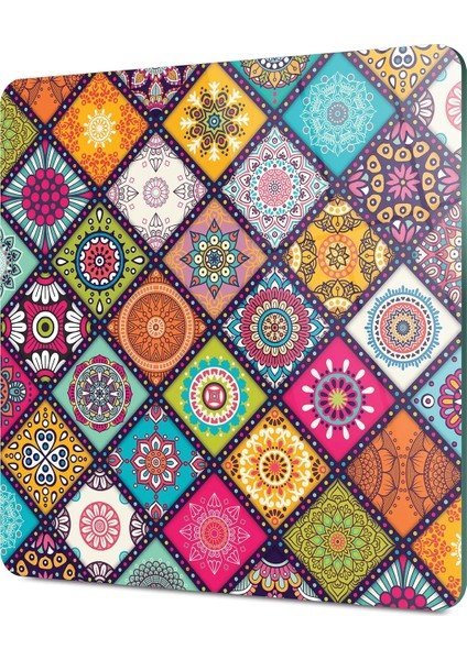 Cam Kesme Tahtası Kare Renkli Mandala Desenli 30X30 cm