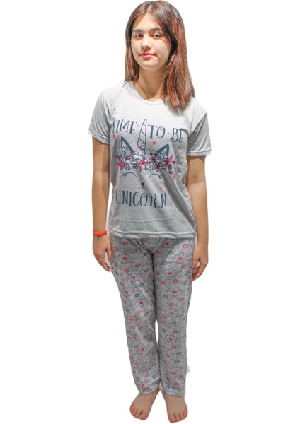 Inci Kadın Kısa Kol Yuv.yaka Pamuklu Düz Paça Pijama Takımı