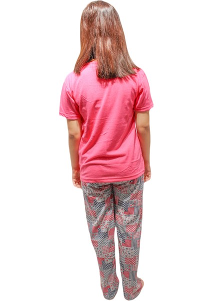 İNCI3058 Kadın Kısa Kol Yuv.yaka Pamuklu Düz Paça Pijama Takımı fırsatları