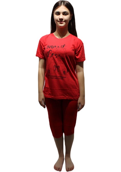 İNCI3018 Kadın Kısa Kol Yuv.yaka Pamuklu Capri Pijama Takımı