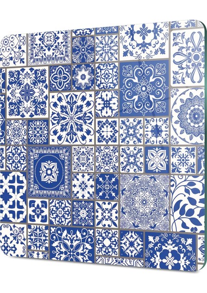 Cam Kesme Tahtası Kare Mavi Çini Kare Desenli 30X30 cm fırsatları