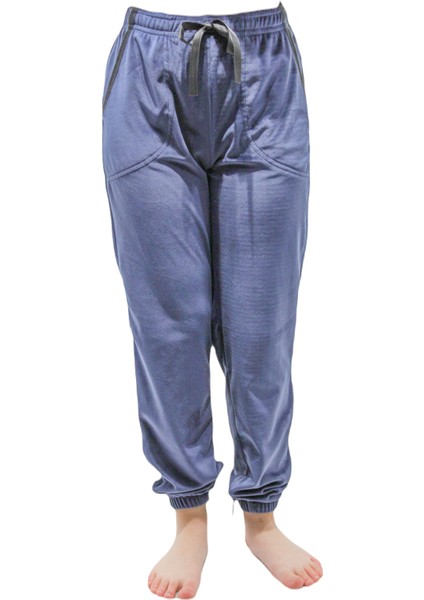 İNCI3421 Kadın Fransız Kadife Lacivert Paçası Lastikli Tek Alt