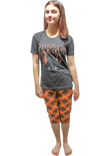 İNCI29470 Kadın Kısa Kol Yuv.yaka Pamuklu Capri Pijama Takımı