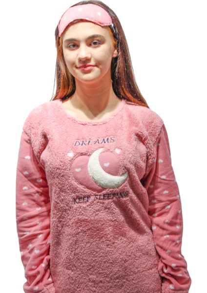 Kadın Uzun Kol Traşlı Polar Uyku Bandı Hediyeli Battal Pijama Takımı fiyatları